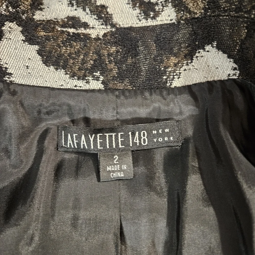 Lafayette 148 Black & Grey Abstract Animal Print Asymmetric Zipper Wool Blazer